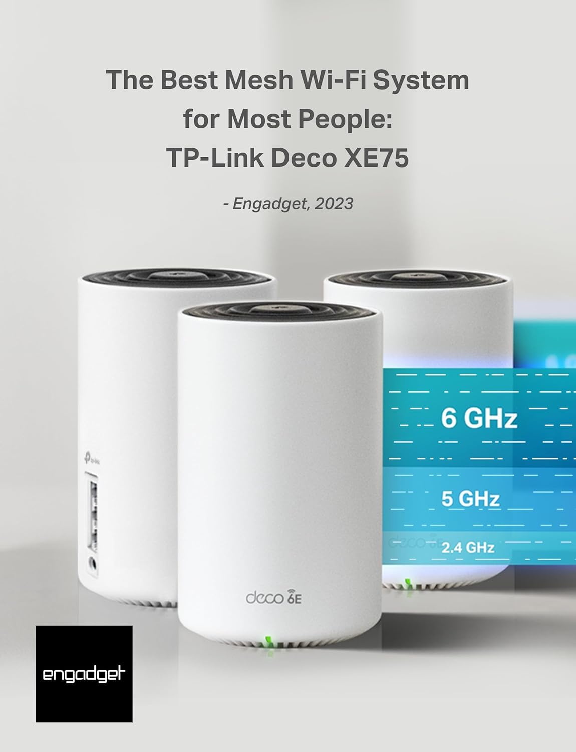 TP-Link Deco XE75 AXE5400 Tri-Band WiFi 6E System - Wi-Fi up to 7200 Sq.Ft, Engadget Rated Best for Most People, Replaces WiFi Router and Extender, AI-Driven New 6GHz Band, 3-Pack