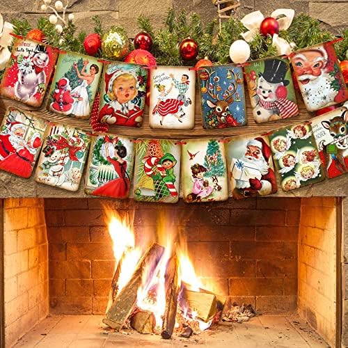 Christmas Decorations Vintage Style Christmas Banner,Traditional Victorian X-mas Bunting, Vintage Style Santa X-mas Decorations Indoor for Home Office Party Fireplace Mantle