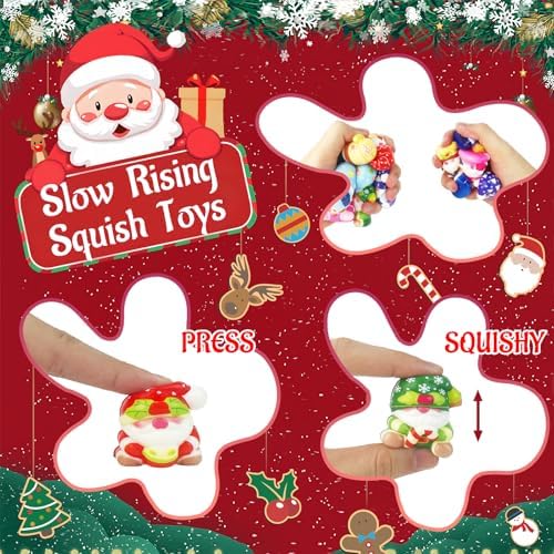 24Pcs Christmas Gnome Squishies Toys Bulk,Christmas Slow Rising Stress Relief Squishies Fidget Toys for Kids,Christmas Party Favors,Stocking Stuffers Gifts Goodie Bag Fillers