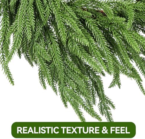 2 Pack Artificial Christmas Wreaths for Front Door, Norfolk Pine & Cedar Greenery with Red Velvet Bows, Real Touch Holiday Wreaths for Indoor Outdoor Decoration, No Assembly Needed