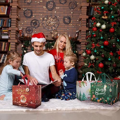 ZUIYIN 13" Large Christmas Gift Bags 18 Pack - with Gift Tags - Reusable Non-Woven Christmas Gift Bags with Handles for Holiday Xmas Party Gifts Wrapping Shopping (12.6"×9.8"×6.7")