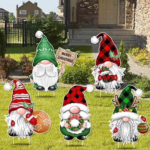 TREWAVE Christmas Gnome Yard Signs 8 PCS, Props Stakes, Outdoor Lawn Decorations, Winter Home Pathway Walkway Decor