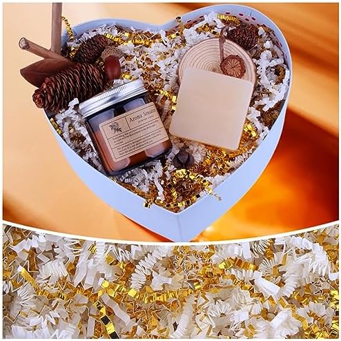 Crinkle Cut Paper Shred Filler 8 oz (1/2 lb) Gift Wrapping & Gift Basket Filler for Christmas, Halloween & Wedding Decorations,Crafting Activities,Many Color Options (White and Gold)