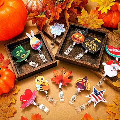 12 Pcs Christmas Badge Reels Rabbit Retractable Holiday Nurse Badge Clip Reels Holder Felt with Clip for Teachers Doctor Employees Volunteers Xmas Decor(Multi Style)