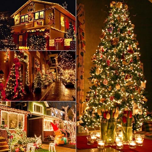 2 Pack 100 LED Outdoor Christmas Lights, 35FT Battery Operated Mini String Lights with 8 Modes & Timer Xmas Tree Lights Waterproof for Patio Garden Party Wedding Holiday Decor Warm White