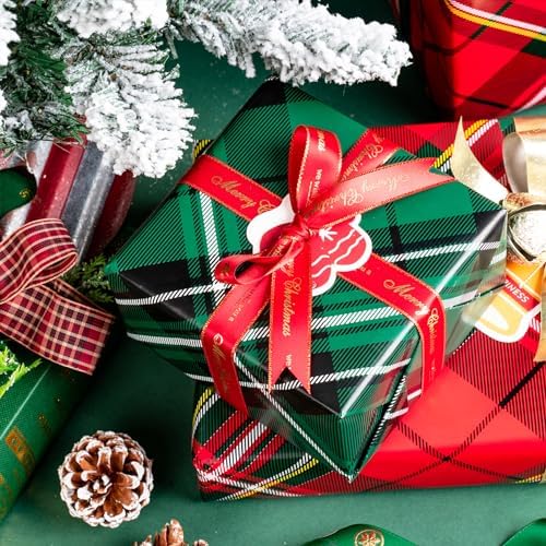 LeZakaa Christmas Wrapping Paper Jumbo Roll, Green & Red Plaid Classic Retro Reversible Design for Thanksgiving, New Year, Valentines, Wedding, Anniversary, Family Gathering, 24 inches x 100 Feet