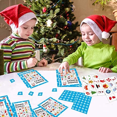 Christmas Games for Kids, Snowman Xmas Bingo Cards 24 Players for Family Large Group Winter Holiday Game Christmas Crafts for Kids Xmas Activities Party Favors Supplies Toys Gifts