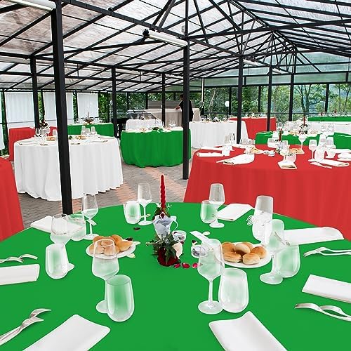 12 Pack Christmas Round Disposable Tablecloth, Red White Green Circle Plastic Tablecloth Bulk, Italy Theme Table Covers for Christmas Family Gathering Dining Banquet Italian Party Decoration,84inch