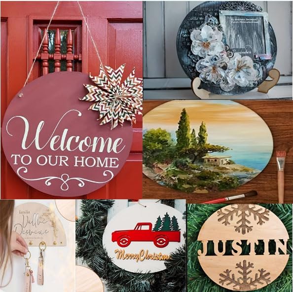 10 Pack Blank Unfinished Christmas Decorations Round Wood DIY Crafts Signs 2mm Basswood Sheets for Laser Cutting 12 Inch Wooden Door Hanger Sign DIY Painting Halloween