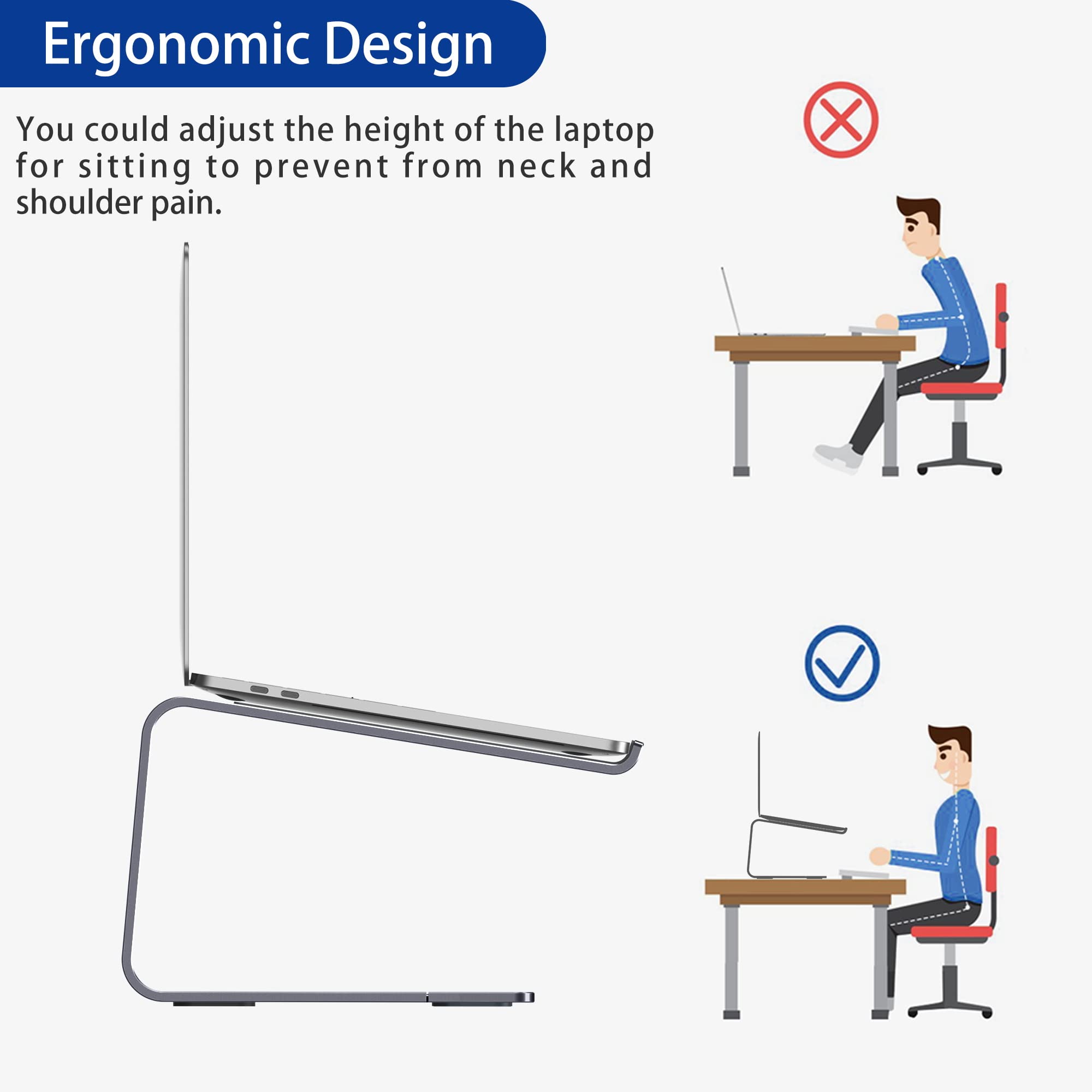 BESIGN LS03 Aluminum Laptop Stand, Ergonomic Detachable Computer Stand, Notebook Holder, Laptop Mount Compatible with Air, Pro, Dell, HP, Lenovo More 10-15.6" Laptops, Space Gray