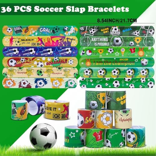36 PCS Soccer Slap Bracelets Blank Snap Bracelets Slap Bands Wristbands Snap Bracelets for Birthday Halloween Thanksgiving Christmas Party
