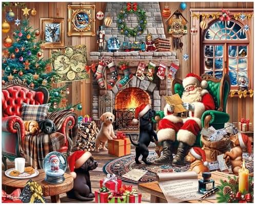 White Mountain Christmas Puppies Puzzle 1000 Piece Winter Holiday Jigsaw Puzzles for Adults Families and Grandparents