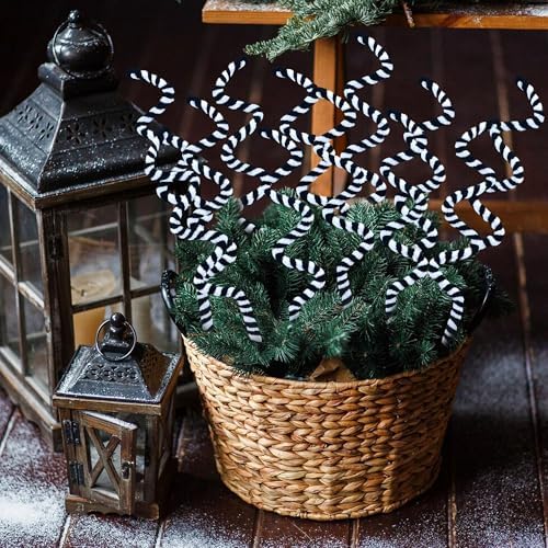 12 PCS Halloween Plant Stakes Sandworm Decorations 14Inch Black and White Christmas Tree Picks Woolen Curly Pick Floral Picks for Party Supply Crafts Ornament