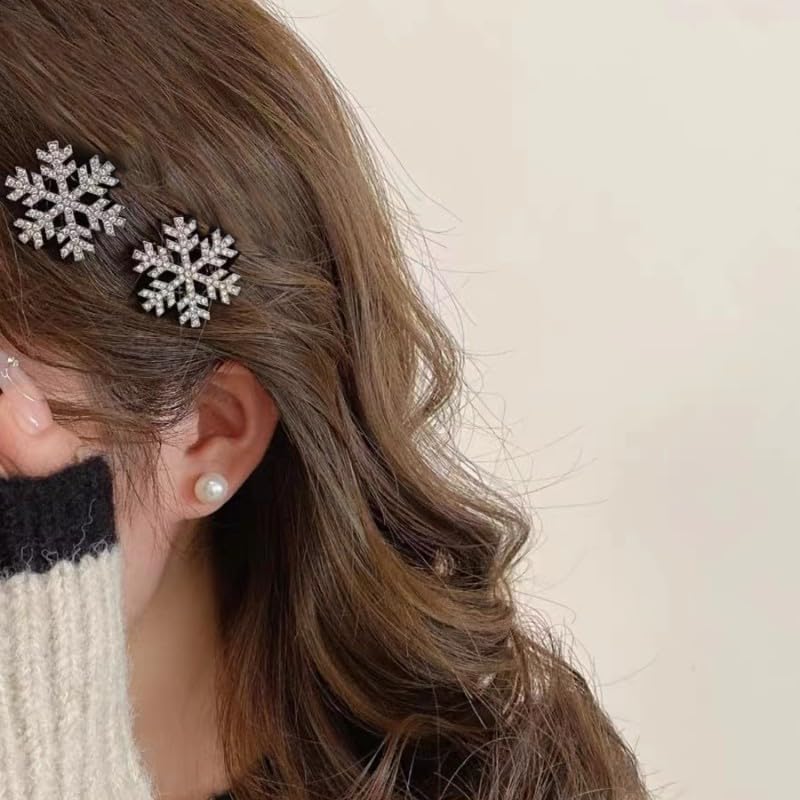 10 Pcs Sparkly Rhinestone Snowflake Hair Clip Hair Barrettes, Christmas Metal Alligator Clips Hair Accessories for Women Princess Long Thick Hair Winter Xmas Hairpins Christmas Party Gifts