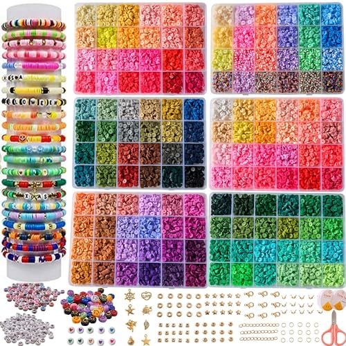XMZCOLA Clay Beads Bracelet Making Kit, 144 Colors Flat Polymer Friendship Spacer Heishi Beads for Jewelry Making with Letter Beads and Elastic Strings, 2025 Crafts Christmas Gift (144 Colors)