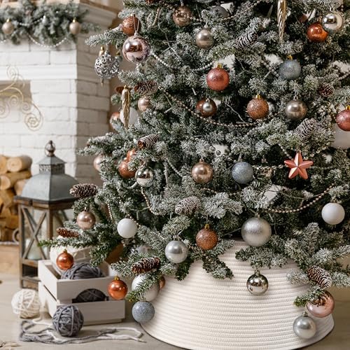 Beautiful Christmas Tree Collar - Modern 28" Cotton Rope Tree Ring - Easy to Set Up Christmas Skirt Enhances Your Holiday Home Decor