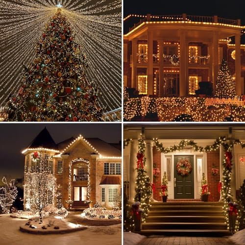 Solar String Lights for Outside, 2 Pack 200 Led Solar Christmas Lights Outdoor Waterproof 82ft Solar Fairy Lights 8 Lighting Mode Solar String Lights Idea for Garden,Courtyards,Trees(Warm White)