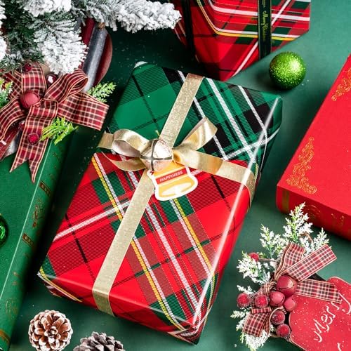 LeZakaa Christmas Wrapping Paper Jumbo Roll, Green & Red Plaid Classic Retro Reversible Design for Thanksgiving, New Year, Valentines, Wedding, Anniversary, Family Gathering, 24 inches x 100 Feet