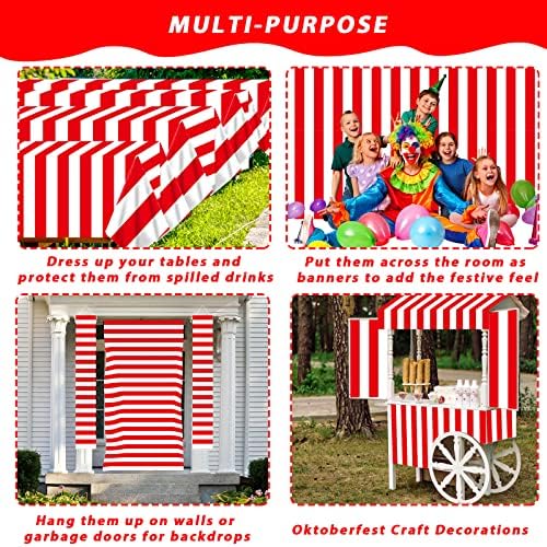 100Ft Long Tablecloth Roll Red and White Striped Tablecloth Carnival Circus Tent Party Supplies Halloween Christmas Plastic Picnic Table Cover for Birthday Party Circus Backdrop Banner Decoration