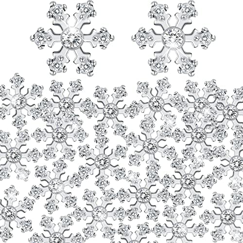 120 Pcs Crystal Snowflake Buttons Christmas Bling Snowflake Rhinestone Diamante Alloy Tiny Button for Crafts Flat Back Snow Embellishments for DIY Wedding Clothes Hair Jewelry Decor (Silver)