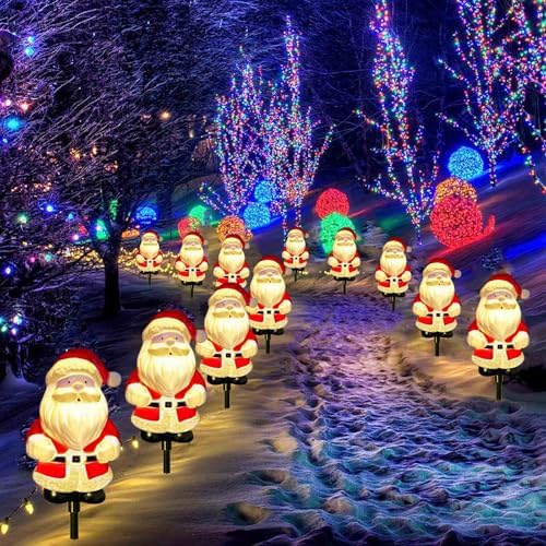 Upgraded 6-Pack Solar Christmas Garden Stake Lights, Outdoor Waterproof Solar Santa Claus Garden Stake Christmas Pathway Lights for Christmas Decorations Garden Lawn Pathway Patio (8 Modes)