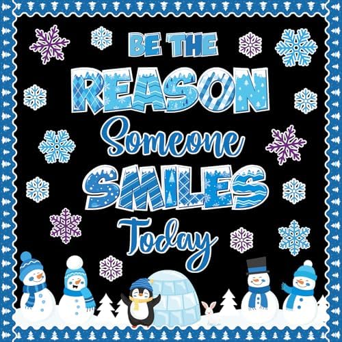 Winter Bulletin Board Decoration Set Snowman Classroom Decorations Be The Reason Someone Smile Today Bulletin Board Christmas Snowflake Penguin Cutouts for Home School Chalkboard Door Wall Decor