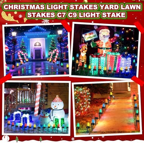 Augshy 24 Pack Christmas Light Stakes, 7.5 inch Yard Lawn Holiday Light Ground Stakes for C7 C9 Outside String Lights Universal Outdoor Light Holders for Christmas Decoration Garden Lawn Path Black