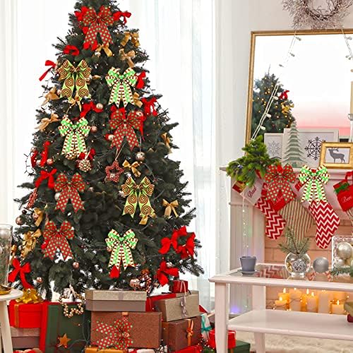 Yinder 3 Rolls Christmas Wired Ribbon Red and Lime Green Christmas Wrapping Ribbon 2.56 in Wide Polka Dot Swirl Fabric Xmas Decorative for DIY Crafts Tree Decorations