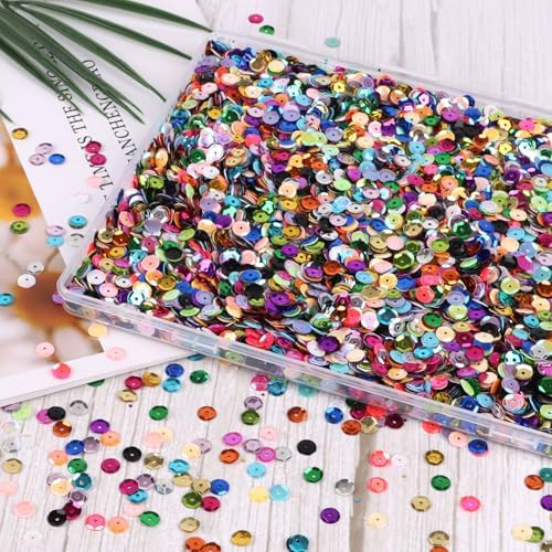 LOMIMOS 30000Pcs 6MM Loose Sequins for Crafts, 24 Colors Rainbow Round Cup Sequins Embroidery Spangles for Christmas Sewing DIY Art Jewelry Making with Storage Box (180 Grams)