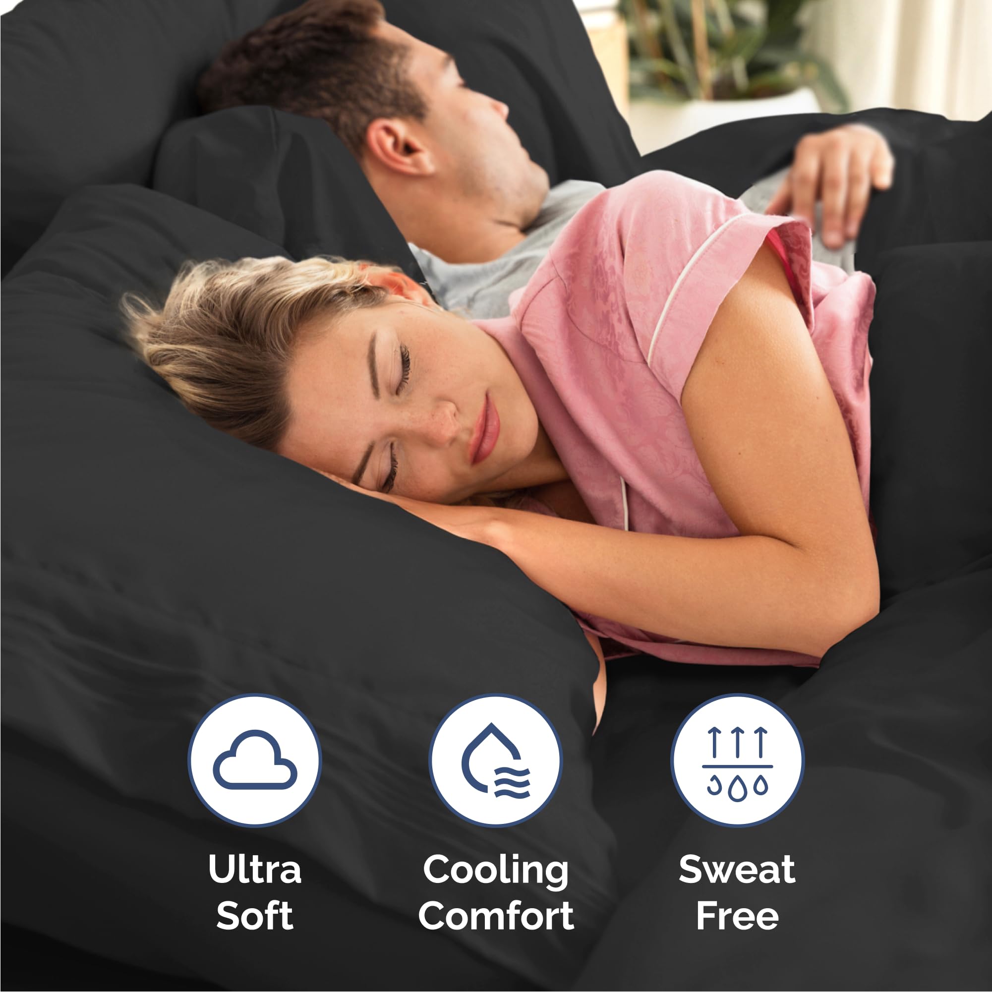Queen Size 4 Piece Sheet Set - Comfy Breathable & Cooling Sheets - Hotel Luxury Bed Sheets for Women & Men - Deep Pockets, Easy-Fit, Extra Soft and Wrinkle Free Sheets - Black Oeko-Tex Bed Sheet Set
