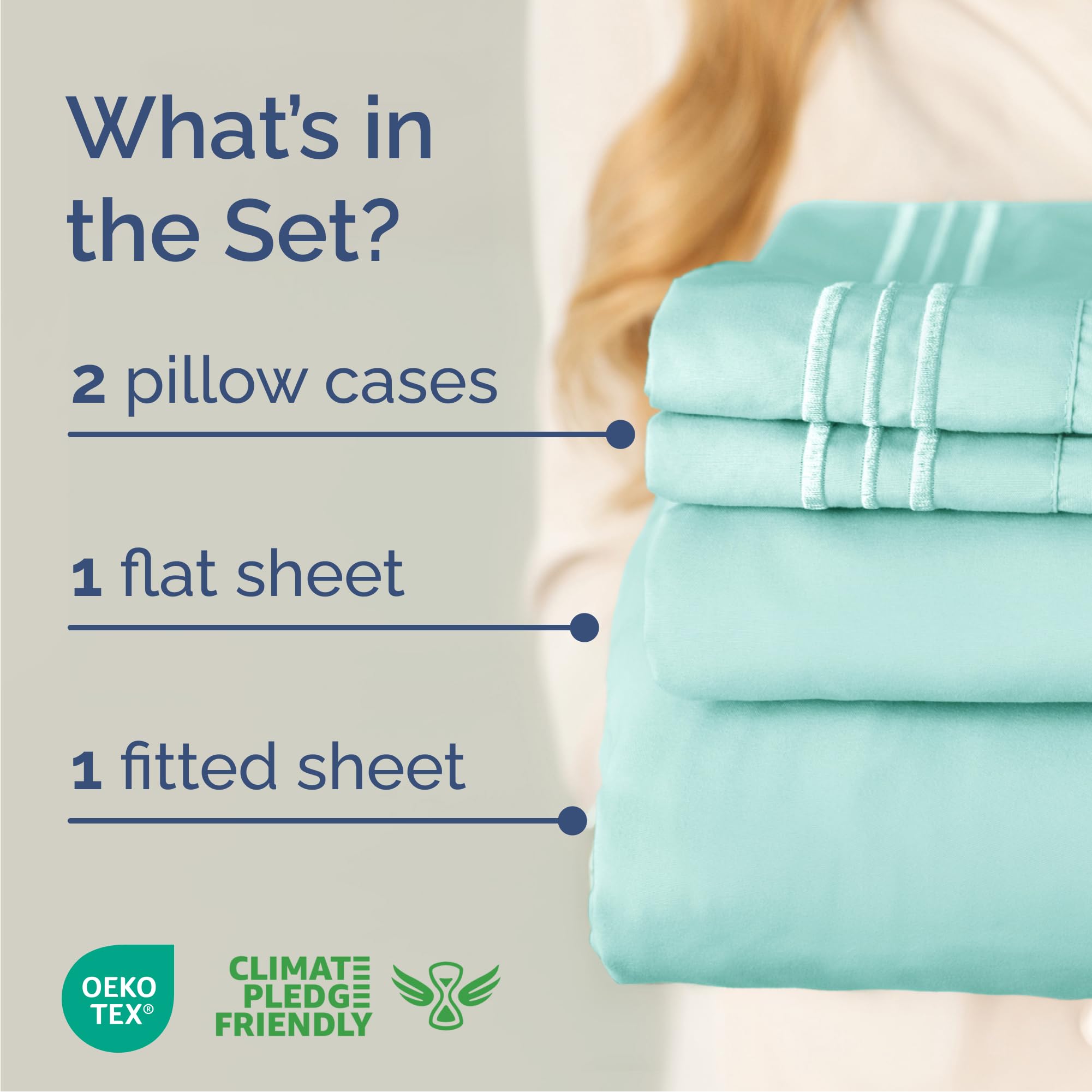 Queen Size 4 Piece Sheet Set - Comfy Breathable & Cooling Sheets - Hotel Luxury Bed Sheets for Women & Men - Deep Pockets, Easy-Fit, Extra Soft & Wrinkle Free Sheets - Spa Blue Oeko-Tex Bed Sheet Set