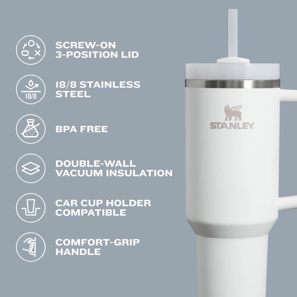 STANLEY Quencher H2.0 Tumbler with Handle and Straw 40 oz | Flowstate 3-Position Lid | Cup Holder Compatible for Travel | Insulated Stainless Steel Cup | BPA-Free | Cherry Blossom