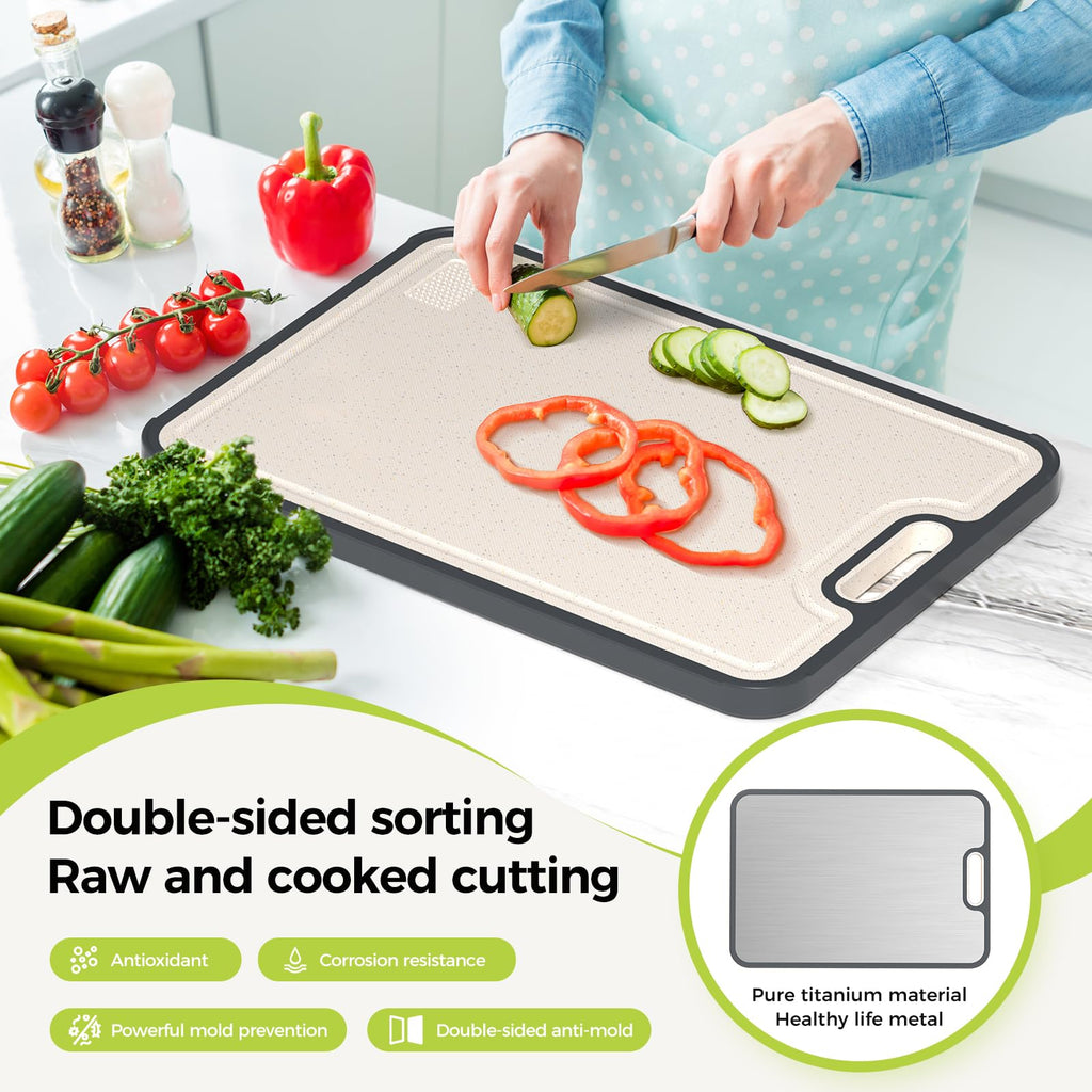 Titanium Cutting Board Double Sided Food Grade, Pure Titanium/PP for Kitchen, Cutting Board Easy to Clean[15.5”*10.5”+12”*8.5”]