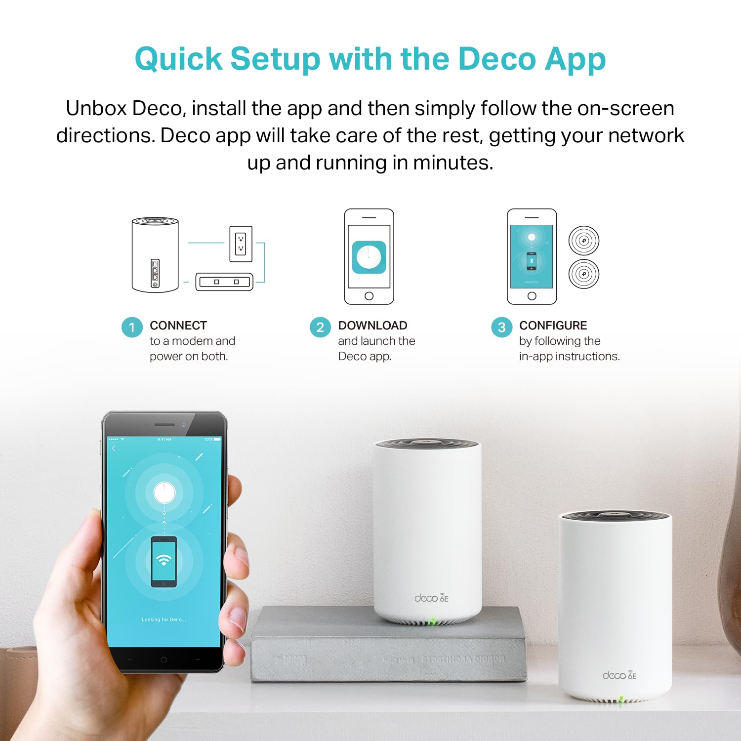 TP-Link Deco XE75 AXE5400 Tri-Band WiFi 6E System - Wi-Fi up to 7200 Sq.Ft, Engadget Rated Best for Most People, Replaces WiFi Router and Extender, AI-Driven New 6GHz Band, 3-Pack