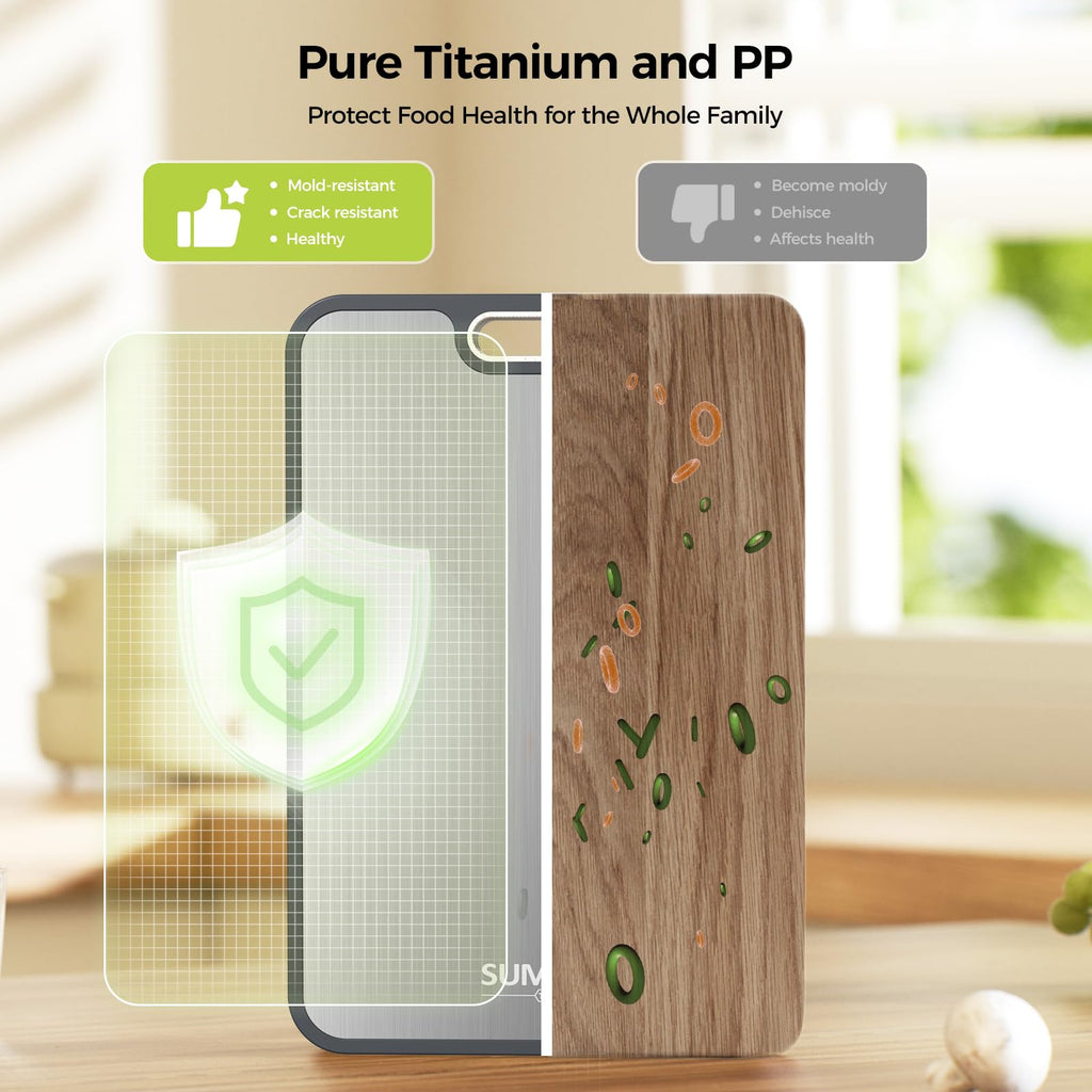 Titanium Cutting Board Double Sided Food Grade, Pure Titanium/PP for Kitchen, Cutting Board Easy to Clean[15.5”*10.5”+12”*8.5”]