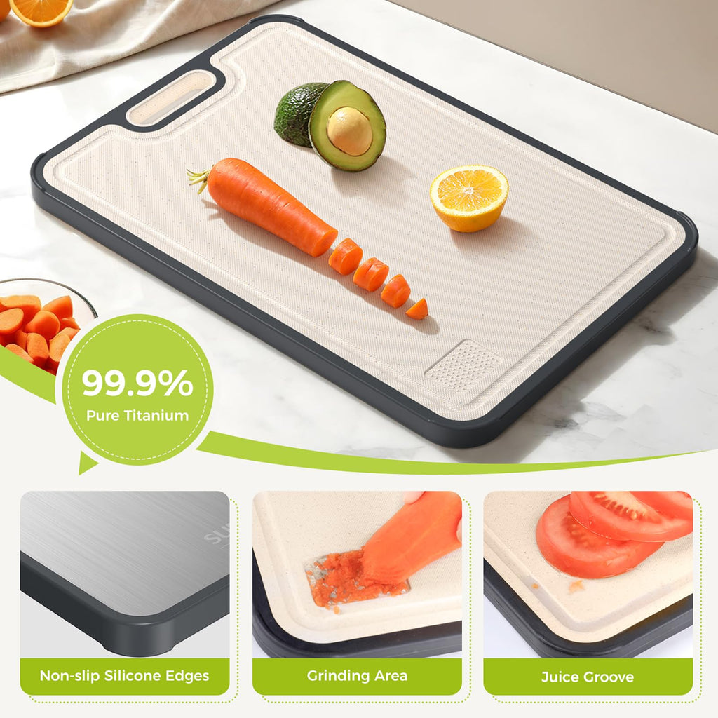 Titanium Cutting Board for Kitchen, Cutting Board Double Sided Food Grade, Pure Titanium/PP, Easy to Clean Large Size 15”×10.3”