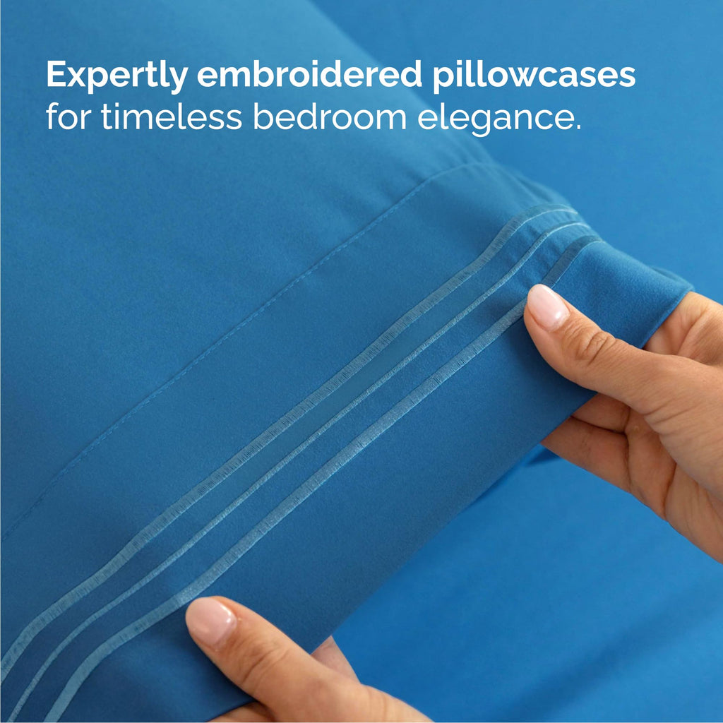 Queen Size 4 Piece Sheet Set - Comfy Breathable & Cooling Sheets - Hotel Luxury Bed Sheets for Women & Men - Deep Pockets, Easy-Fit, Soft and Wrinkle Free Sheets - Denim Blue Oeko-Tex Bed Sheet Set