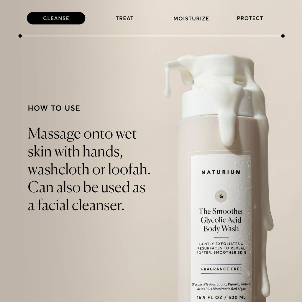 Naturium The Smoother Glycolic Acid Exfoliating Body Wash, Soft & Smoothing Cleanser, 16.9 oz