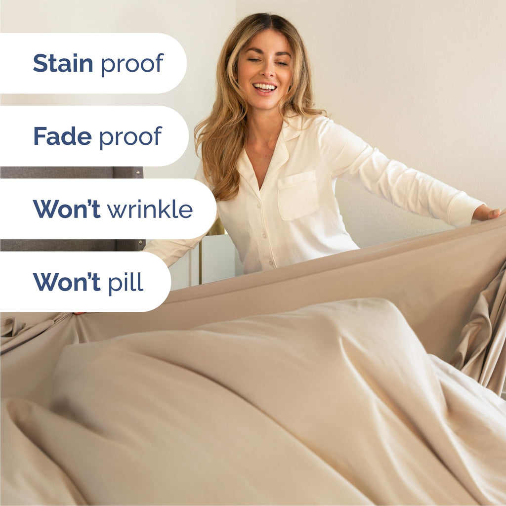 Queen Size 4 Piece Sheet Set - Comfy Breathable & Cooling Sheets - Hotel Luxury Bed Sheets for Women & Men - Deep Pockets, Easy-Fit, Extra Soft and Wrinkle Free Sheets - Cream Oeko-Tex Bed Sheet Set