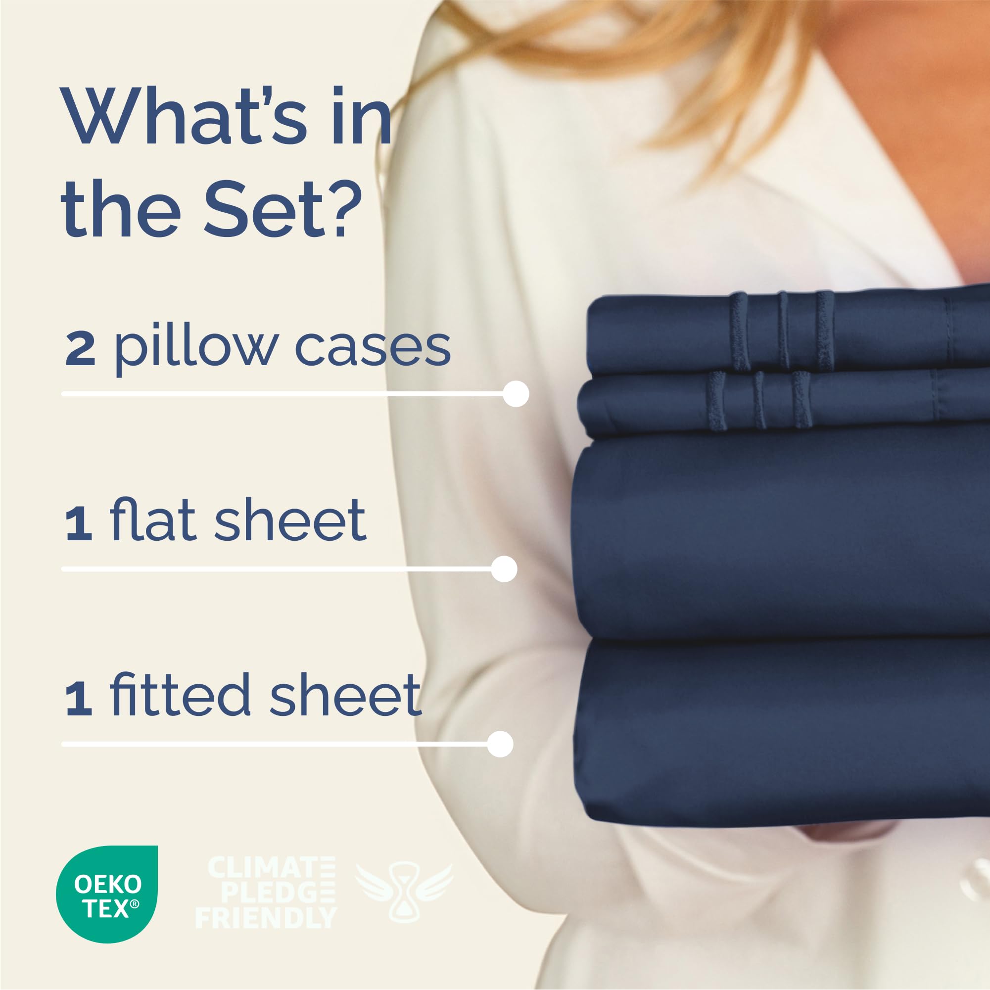 Queen Size 4 Piece Sheet Set - Comfy Breathable & Cooling Sheets - Hotel Luxury Bed Sheets for Women and Men - Deep Pockets, Easy-Fit, Soft and Wrinkle Free Sheets - Navy Blue Oeko-Tex Bed Sheet Set