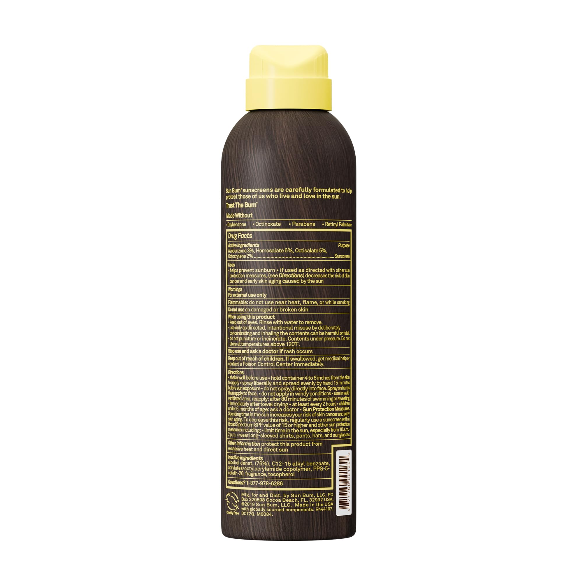 Sun Bum Original SPF 15 Sunscreen Body Spray - Broad Spectrum Moisturizing Sunscreen with Vitamin E - Hawaii 104 Act Compliant (Made without Octinoxate & Oxybenzone) - 6 oz