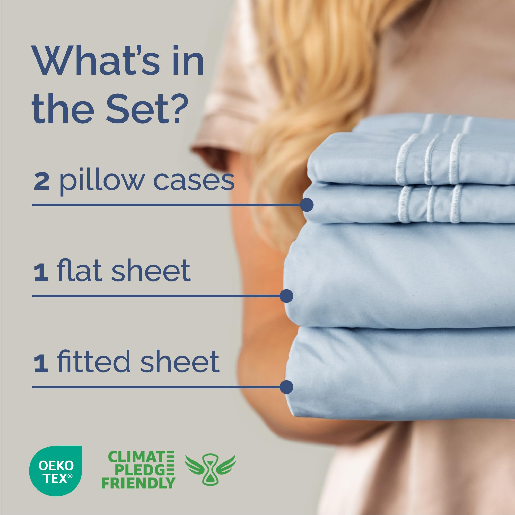 Queen Size 4 Piece Sheet Set - Comfy Breathable & Cooling Sheets - Hotel Luxury Bed Sheets for Women & Men - Deep Pockets, Easy-Fit, Extra Soft & Wrinkle Free Sheets - Sky Blue Oeko-Tex Bed Sheet Set