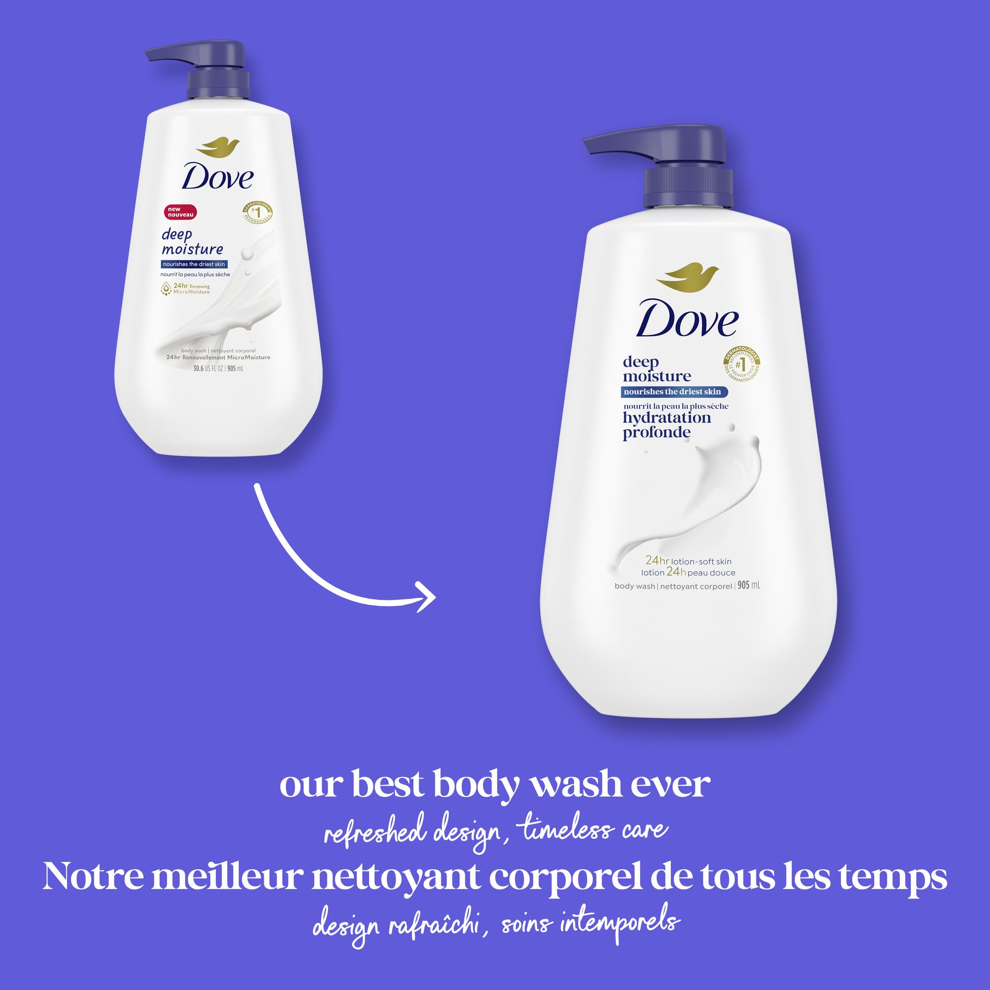 Dove Body Wash with Pump with Skin Natural Nourishers Instantly Soft Skin and Lasting Nourishment Deep Moisture Cleanser Effectively Washes Away Bacteria While Nourishing Your Skin 34 oz (Pack of 3)
