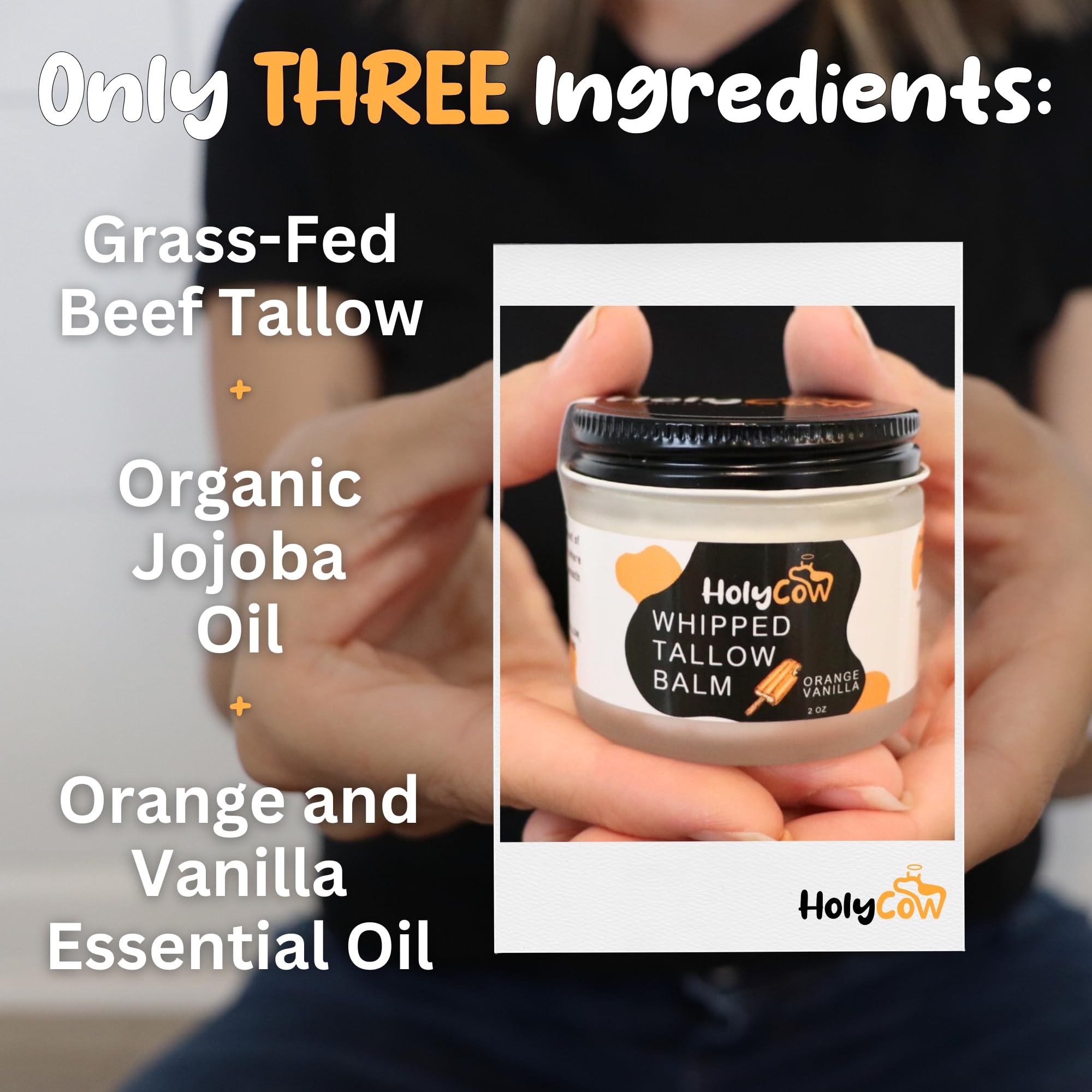 HolyCow 100% Grass Fed Beef Tallow For Skin - Whipped Tallow Balm with Organic Jojoba Oil (Unscented/Herb-Infused), Grass Fed Beef Tallow Face Moisturizer for Eczema, Baby, Lip Balm