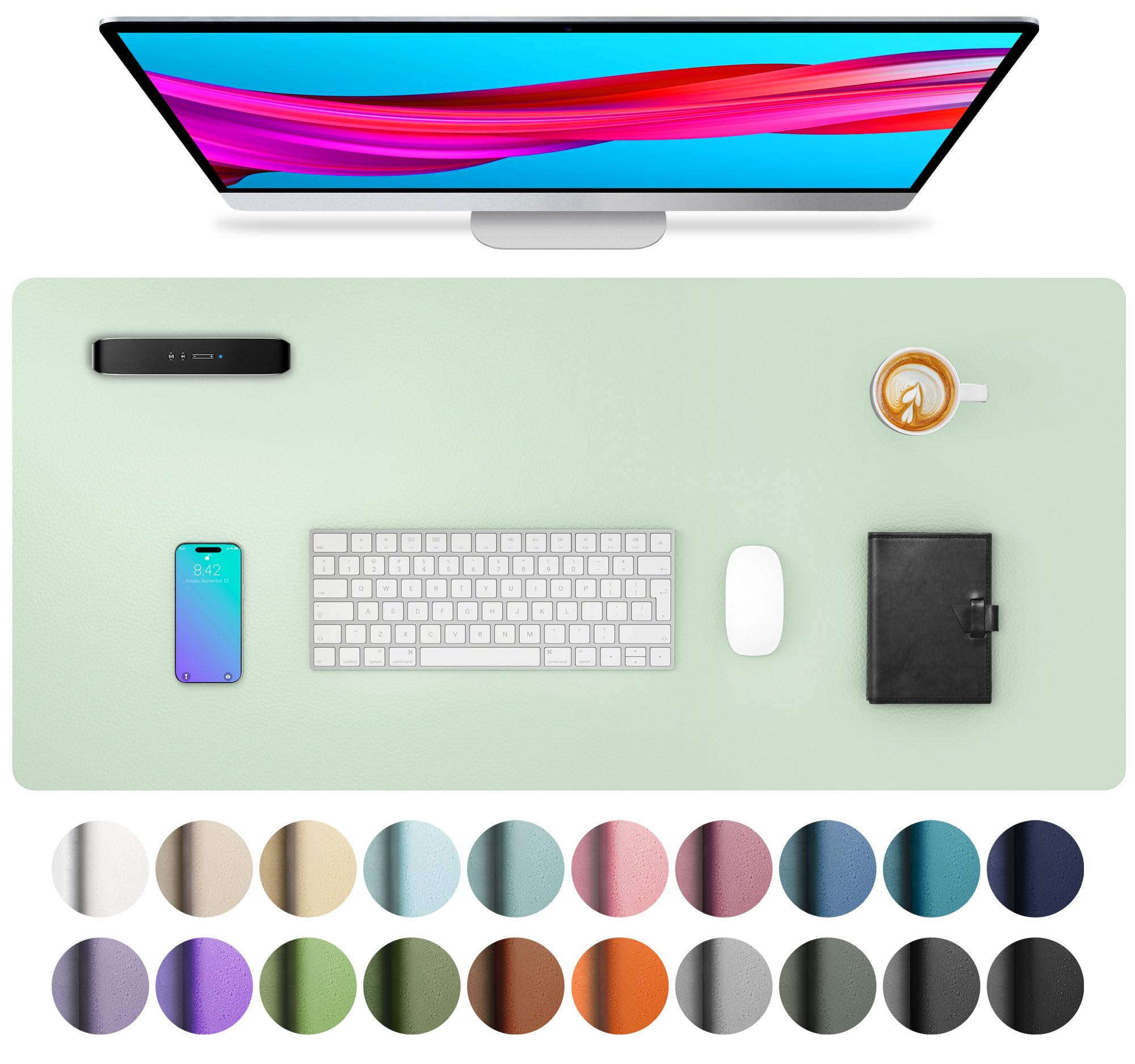 Aothia Large PU Leather Desk Pad Protector - Non-Slip Mouse Pad & Writing Mat for Office/Home, Waterproof, Easy to Clean (23.6" x 13.7", Aqua)
