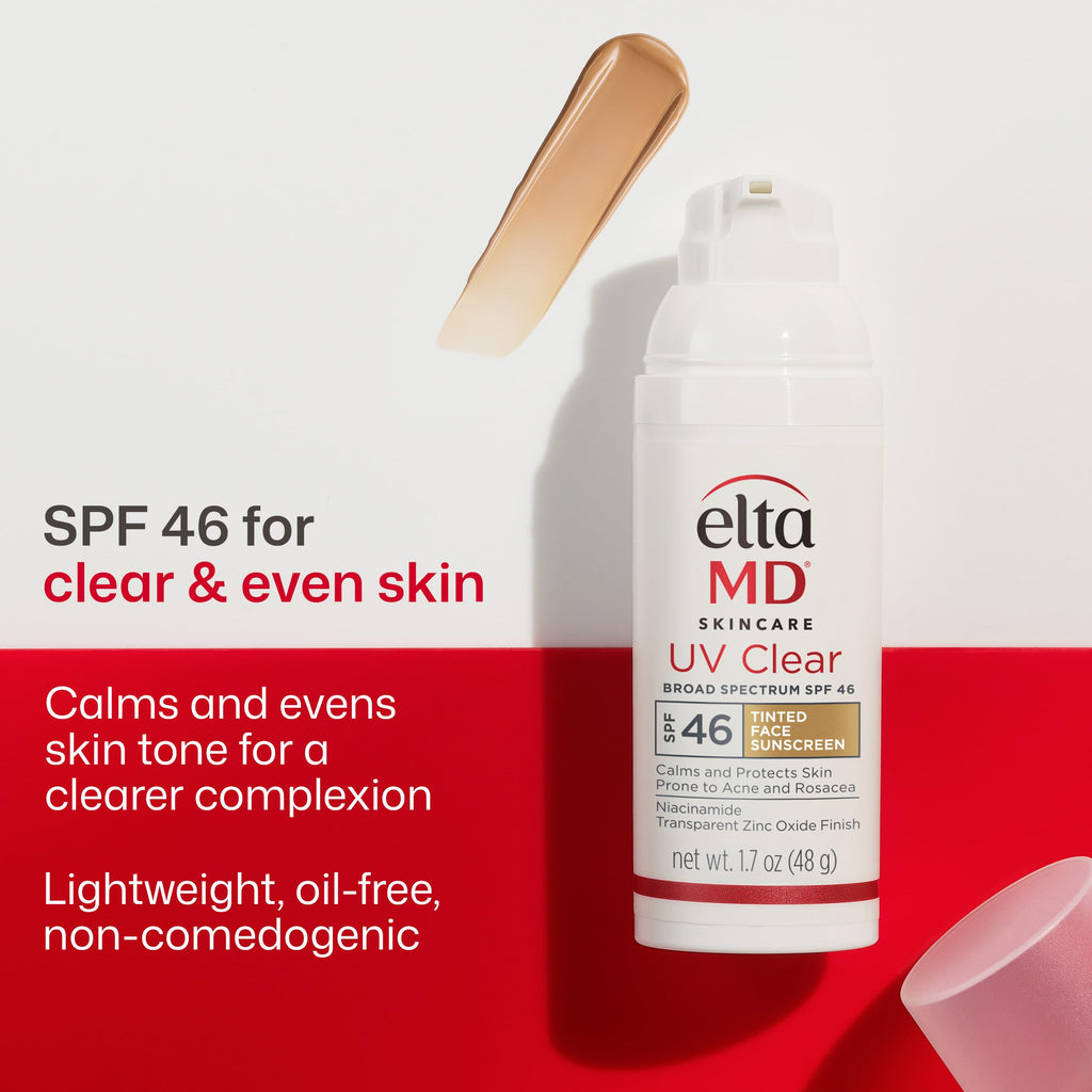 EltaMD UV Clear Tinted Sunscreen for Face, SPF 46 with Zinc Oxide, Oil-Free, Dermatologist Recommended, For Acne-Prone Sensitive Skin, 1.7 oz (Pack of 2)