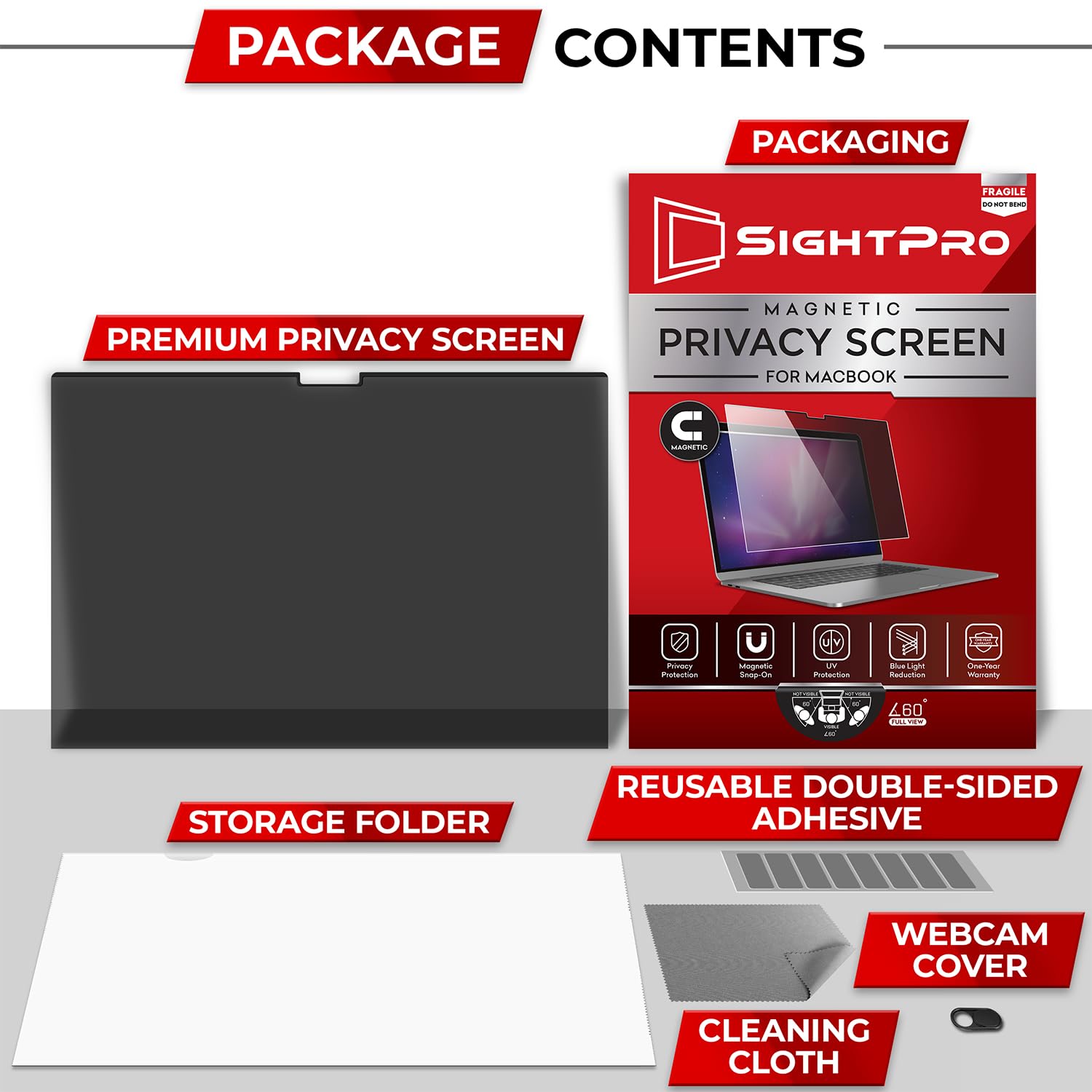 SightPro Magnetic Privacy Screen for MacBook Pro 13 Inch (2016, 2017, 2018, 2019, 2020, 2021, 2022, M1, M2) Patented Removable Laptop Privacy Filter Shield and Protector