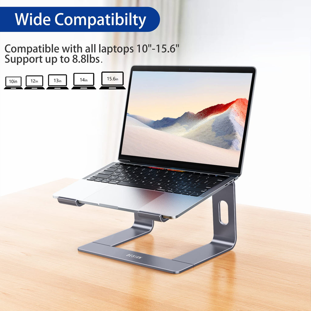 BESIGN LS03 Aluminum Laptop Stand, Ergonomic Detachable Computer Stand, Notebook Holder, Laptop Mount Compatible with Air, Pro, Dell, HP, Lenovo More 10-15.6" Laptops, Space Gray