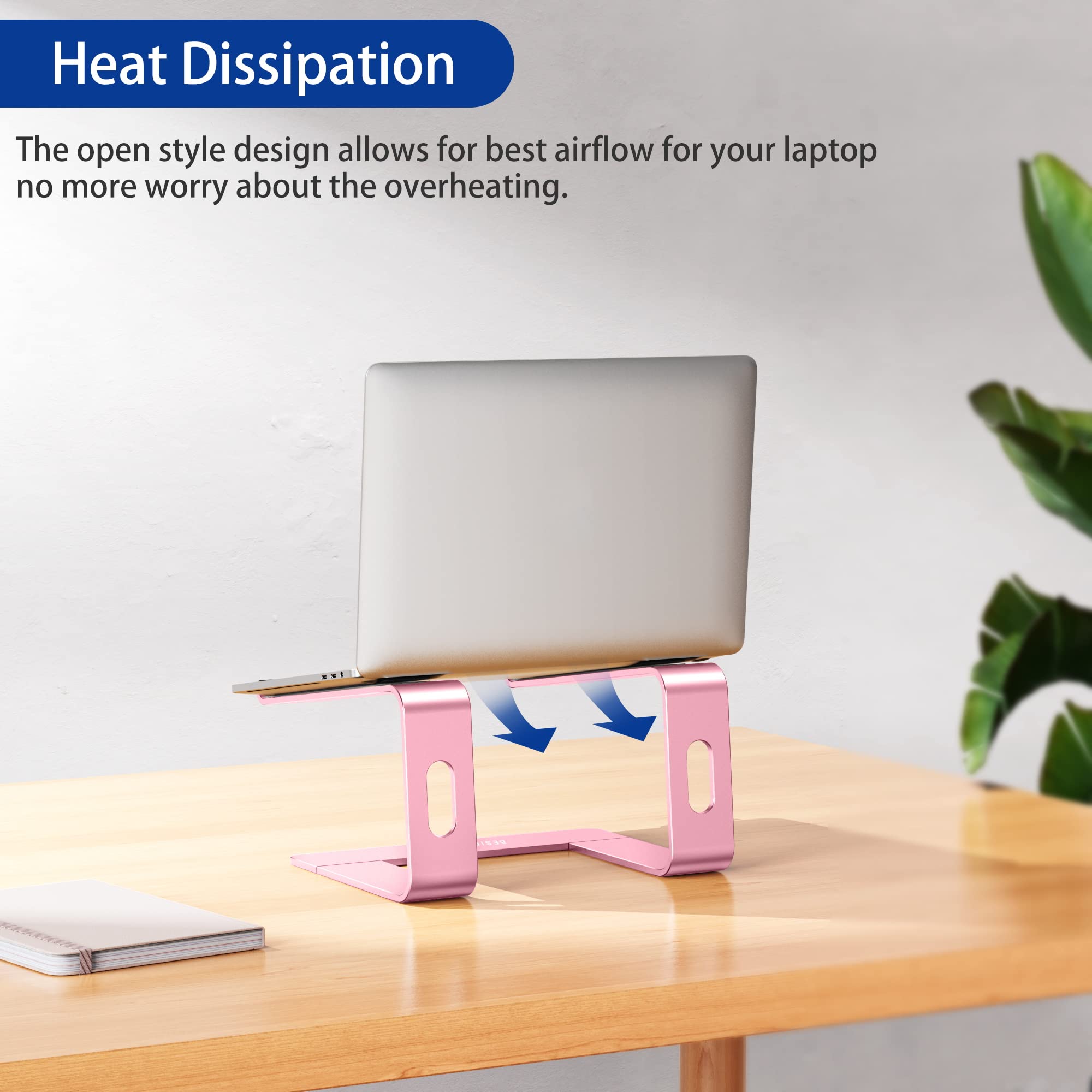 BESIGN LS03 Aluminum Laptop Stand, Ergonomic Detachable Computer Stand, Notebook Riser, Laptop Mount Compatible with Air, Pro, Dell, HP, Lenovo More 10-15.6" Laptops, Pink