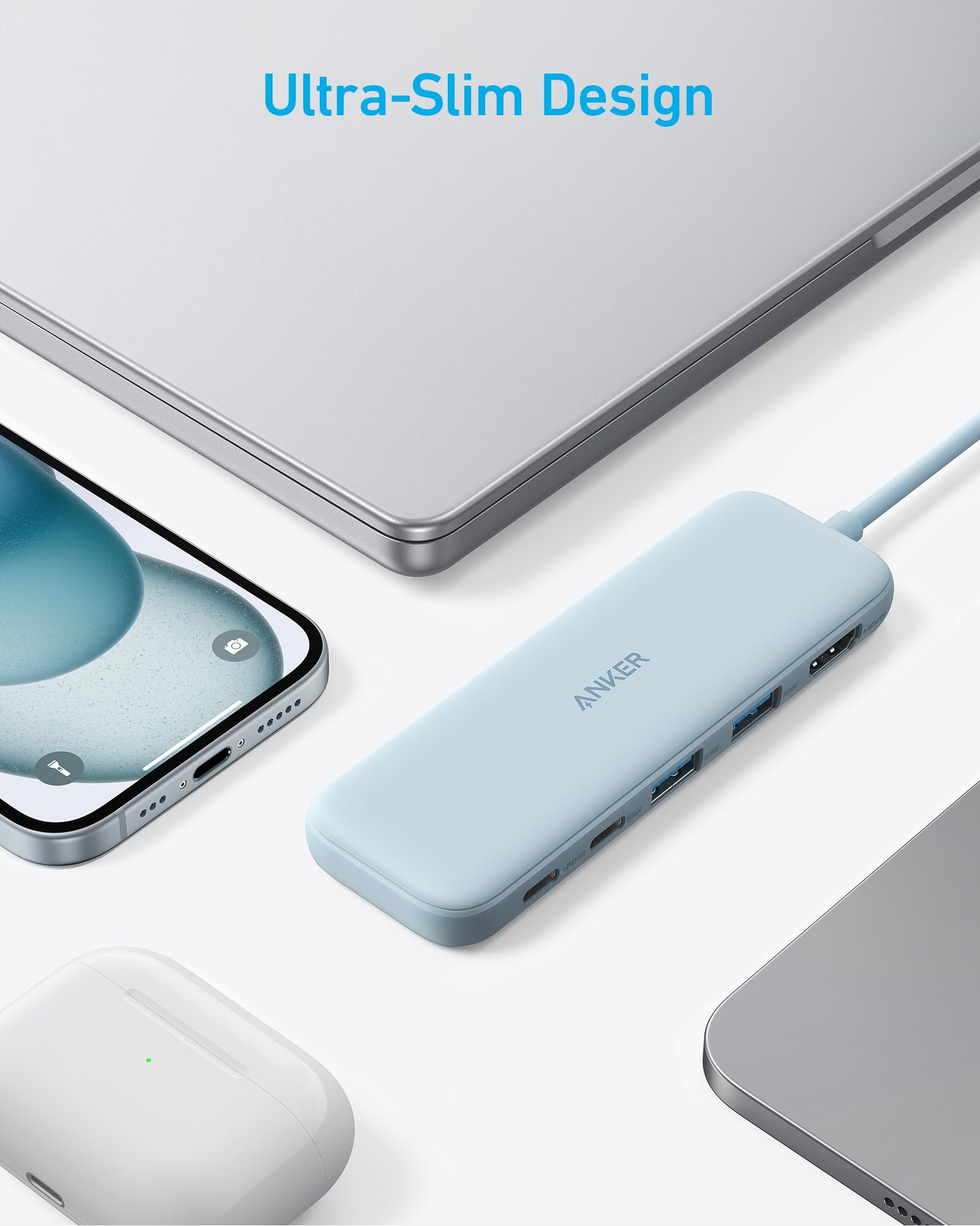 Anker USB C Hub, 5-in-1 USBC to HDMI Hub with 4K Display, 5Gbps USB-C and 2 5Gbps USB-A Data Ports for MacBook Pro, MacBook Air, Dell XPS, Lenovo Thinkpad, HP Laptops and More (Blue)